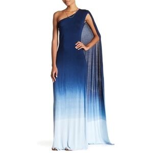 Go couture ombré blue navy cape maxi dress